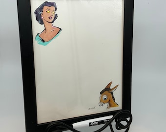 Dry Erase Message Board with Woman and Donkey 11.5" x 9.5" ( 29cm x 24cm)