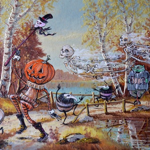 Signed Print 11&quot;x 17&quot; by David Irvine - &quot;Hallowe&#39;en Comes to Town&quot;