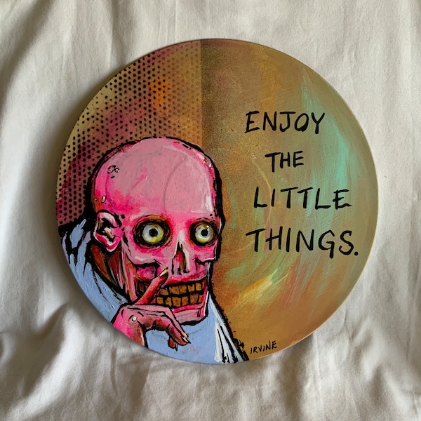 Original Painting on Reclaimed Vinyl Record by David Irvine of The Gnarled Branch - "Enjoy the Little Things"