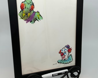 Dry Erase Message Board with Insect Man and Clown 11.5" x 9.5" ( 29cm x 24cm)