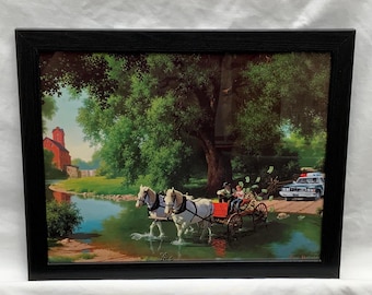 Original David Irvine ReDirected Thrift Store framed Painting "Failed Getaway"  approximately 15.25" x 12.25" or 39cm x 31cm