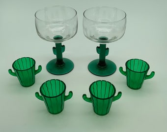 Cactus Glasses- set of two with Cactus plastic shot cups. set of four - all previously owned