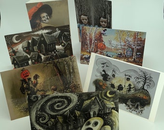 Halloween Greeting Cards - 7 Different Spooky and Whimsical cards - folded (Variety Pack A)  by David Irvine of The Gnarled Branch
