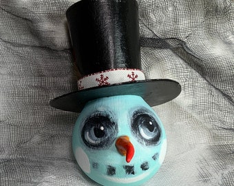 Hand Painted Christmas Ornament 2023 by David Irvine on Salvaged Burnt Out Light Bulb -Snowman in Top Hat #6