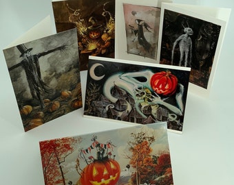Halloween Greeting Cards - 6 Different Spooky and Whimsical cards -folded (Variety Pack B)  by David Irvine of The Gnarled Branch