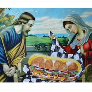 Signed Print 11" x 17" by David Irvine - "Holiest of Hoagies" - with white border