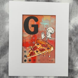 Peinture originale - oeuvre d'art alphabet irrévérencieuse - G comme pizza
