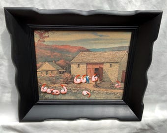 Original David Irvine ReDirected Thrift Store framed Painting "Shrimp Farm"  approximately 16" x 14" or 41cm x 36cm