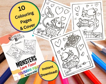 Download Printable Colouring Pages - Monsters Love Food - Hand drawn by David Irvine
