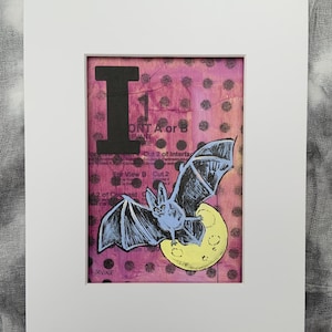 Peinture originale - oeuvre d'art alphabet irrévérencieuse - I est pour chauve-souris