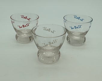 Vintage Lo Ball Glasses designed by Eva Zeisel - set of three- all previously owned - red white and blue