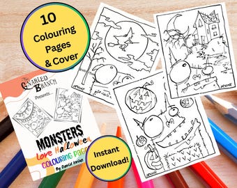 Download Printable Colouring Pages - Monsters Love Halloween - Hand drawn by David Irvine