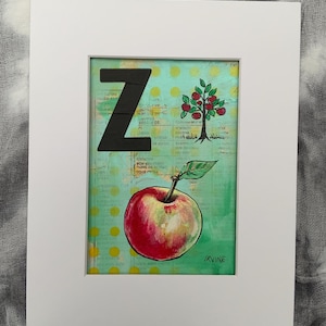 Peinture originale - oeuvre d'art alphabet irrévérencieuse - Z is for Apple