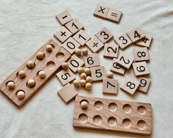 Ten Frame Twenty Frame Counting Board Montessori Math Manipulative Natural Wood Educational Toy Preschool Kindergarten Early Math Learning