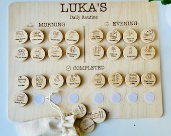 Personalized Wooden Kids Daily Chore Chart Montessori-Inspired Daily Task Board Customizable Child Responsibility Tracker Home Organization