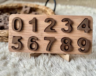 Wooden Number Puzzle, Montessori Math Toy, Walnut & Oak
