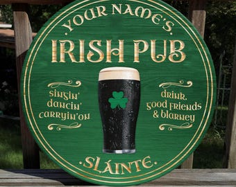 St. Patrick's Day Decor Custom Irish Pub Wooden Sign Wall Plaque, Vintage Rustic Home Bar Sign, Lucky Charms Shamrock Celtic Sign