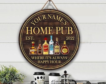 Custom Home Bar Pub Wood Sign Door Wall Plaque, Rustic Bar Sign, Vintage Lounge Tasting Room Speakeasy Saloon Tavern Man Cave Decorations