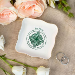 Personalized Irish Blessings Ceramic Ring Dish, Earrings Jewelry Tray Trinket Dish, Small Decorative Tray, Custom Gifts For Women Her Mom
