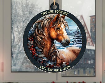 Christmas Decor Horse Suncatcher Wooden Ornaments for Christmas Tree Decorations, Unique Gifts for Horse Lovers, Western Car Accessories