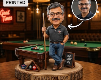 Personalized Billiards Desk Decor with Cue and Custom Name Gift for Dad or Grandpa, Pool Room Lover Custom Photo Figurine