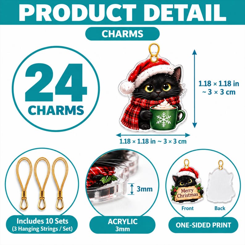 Black Cat Advent Calendar 2026, 24 Acrylic Cat Ornaments, Christmas ...