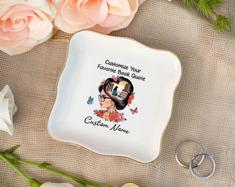 Personalized Book Reading Lovers Ceramic Ring Dish, Earrings Jewelry Tray Trinket Dish, Small Decorative Tray Jewelry Holder Gifts For Women