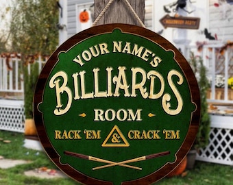 Custom Billiards Room Billiards Club Printed Wood Sign, Multiple Sizes, Man Cave Sign, Pool Table Sign, Pool Room Decor, Room Gifts For Him