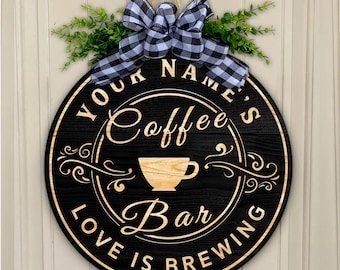 Custom Coffee Bar Wood Sign (Not Carved or Neon Sign), Kitchen Decor Wall Plaque, Personalized Gifts for Coffee Lovers, Coffee & Wine Bar