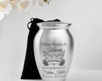 Personalized Gym Lovers Loss Memorial Mini Urns for Human Ashes, Cremation Stainless Steel Decorative Keepsake Urns with Barbell Design