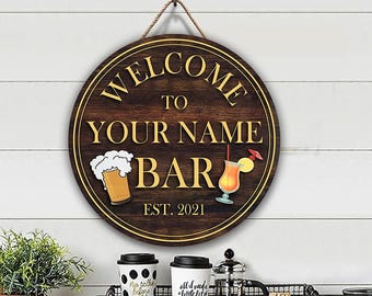 Custom Home Bar Pub Wood Sign Door Wall Plaque, Rustic Bar Sign, Vintage Lounge Tasting Room Speakeasy Saloon Tavern Man Cave Decorations