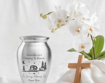 Personalized Forest Camping Outdoor Memorial Mini Urns for Human Ashes, Cremation Stainless Steel Keepsake Urns 2.56 inch Engraved