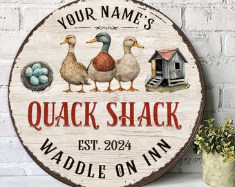 Personalized Duck Quack Shack Round Wood Sign, Rustic Style, Duck Signs for Duck House Décor - Gift Duck Lovers and Enthusiasts