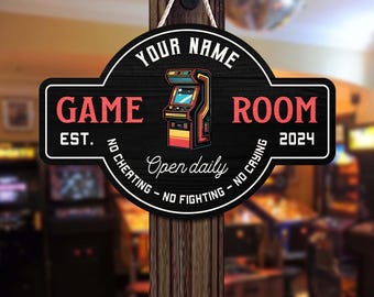 Personalized Game Room Wood Sign Rustic Wall Decor Retro Gameroom Signs Home Vintage Decorations Games Arcade Retro Video Gamer Art