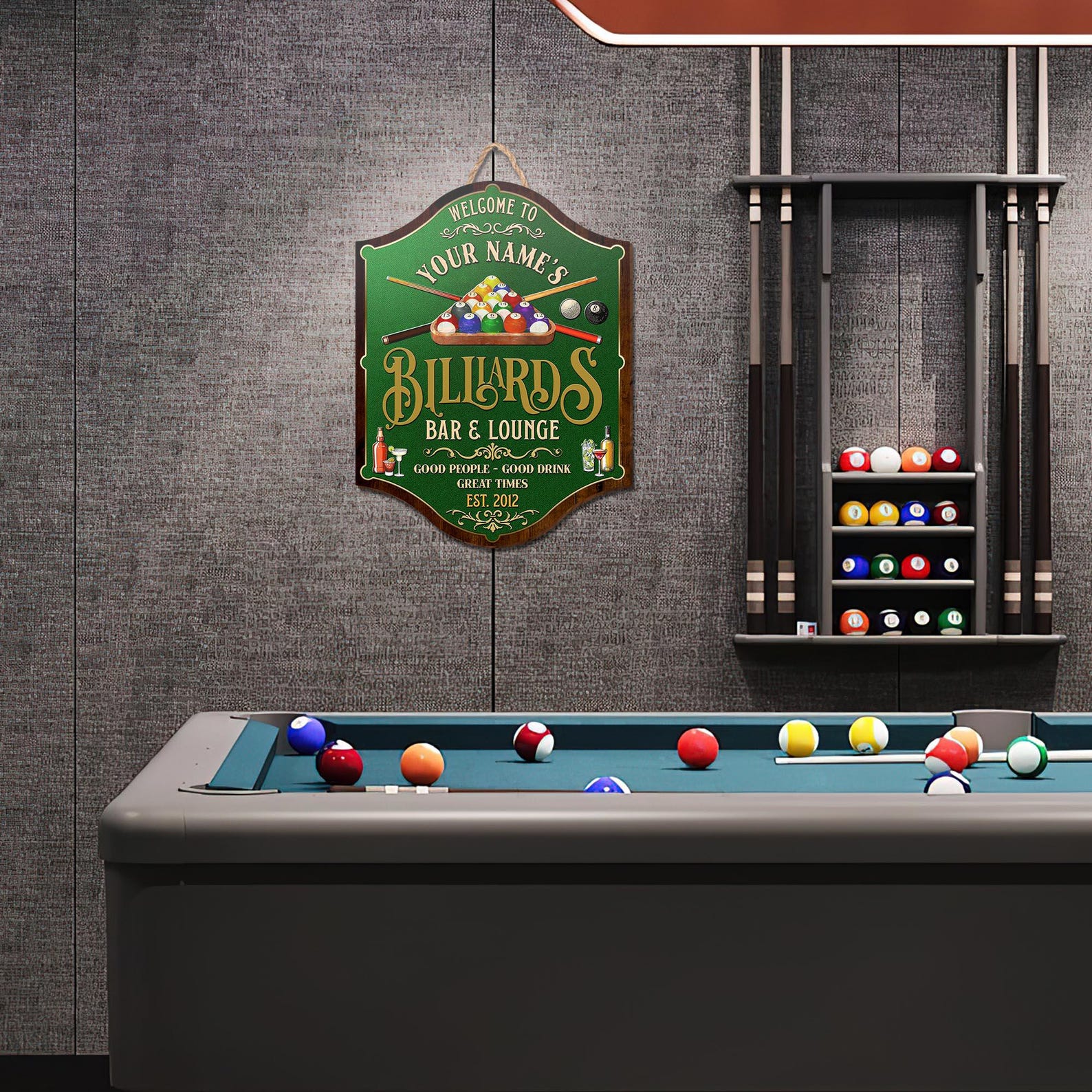 Pool Table Looking Sign Custom Billiards Bar & Lounge Wood Sign, Rack'em Crack'em Man Cave ...
