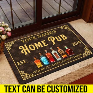 Personalized Bar Doormat, Drying Rubber Non Slip Coffee Bar Accessories, Door Mat Indoor Entrance Home Pub, Mat for Man Cave Home Bar