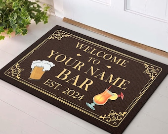 Personalized Bar Doormat, Drying Rubber Non Slip Coffee Bar Accessories, Door Mat Indoor Entrance Home Pub, Floor Mat, Gifts for Him