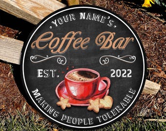 Custom Coffee Bar Wood Sign (Not Carved or Neon Sign), Kitchen Decor Wall Plaque, Personalized Gifts for Coffee Lovers, Coffee & Wine Bar