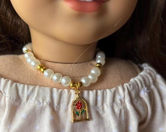 Collar de perlas de amor rosa de 18 pulgadas para muñecas American Girl