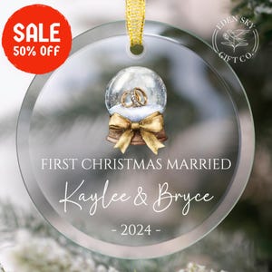 Personalized First Christmas Married Glass Ornament, Custom Wedding Keepsake 2024, Just Married Mr & Mrs Ornament, Elegant Couples Gift
