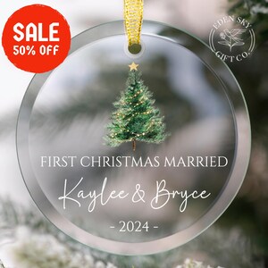 Personalized First Christmas Married Glass Ornament, Custom Wedding Keepsake 2024, Just Married Mr & Mrs Ornament, Elegant Couples Gift