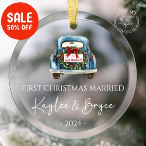 Personalized First Christmas Married Glass Ornament, Custom Wedding Keepsake 2024, Just Married Mr & Mrs Ornament, Elegant Couples Gift