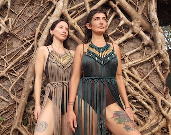 Makramee Kleid, Boho Kleid, Festival Kleidung, griechisches Göttinnenkostüm, Rave Outfit, brennender Mann, Boho Hippi Kleid, Partykleid, Fotoshooting