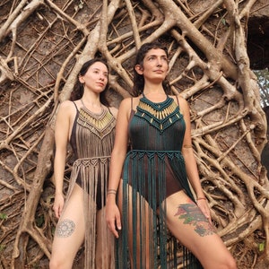 Makramee Kleid, Boho Kleid, Festival Kleidung, griechisches Göttinnenkostüm, Rave Outfit, brennender Mann, Boho Hippi Kleid, Partykleid, Fotoshooting