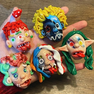 Polymer Clay Ugly Face Necklaces - Weird Necklace - Gift for Goth&Y2k Girl