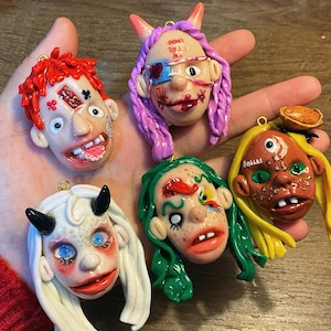 Polymer Clay Ugly Face Necklaces - Weird Necklace - Gift for Goth&Y2k Girl