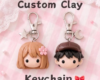 Custom Couple Clay Keychain, Personalized Photo Keychain, Handmade Anniversary Gift for Boyfriend Girlfriend