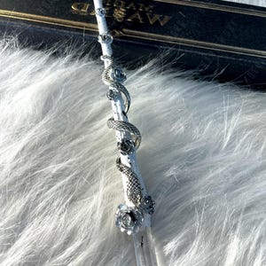 Handmade Gothic Snake Rose Clear Crystal Point Magic Wand, Personalized Cosplay Prop, Witchy Decor, Gift for Her, Bridesmaid, Girlfriend