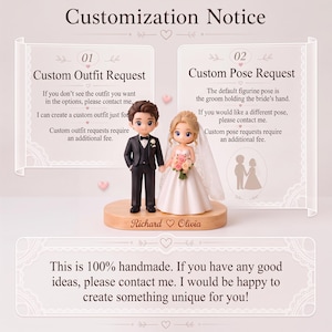 Custom Wedding Clay Figurine, Handmade Couple Cake Topper with Wood Base, Personalized Keepsake Gift image 6