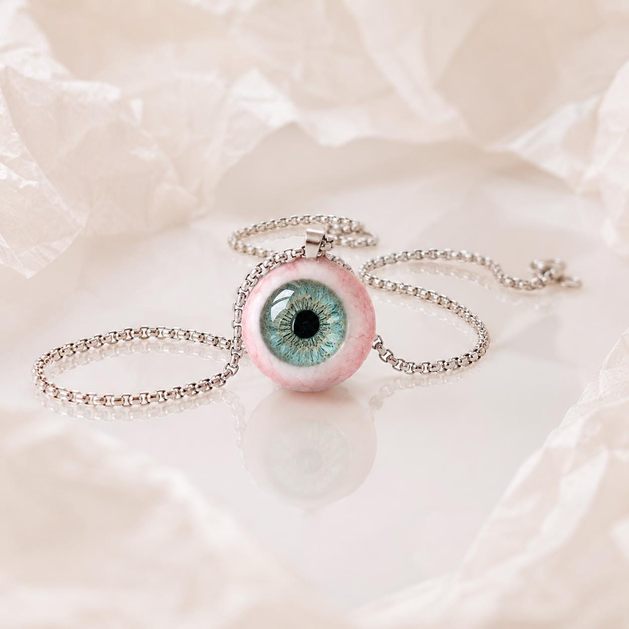 Realistic 3D Eyeball Pendant Necklace, Handmade Goth Jewelry